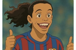快乐的足球精灵！小罗社媒晒效力巴萨时期AI漫画图片